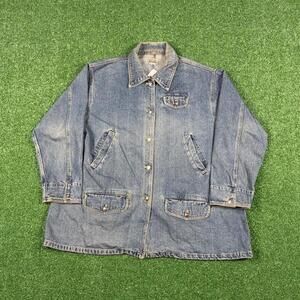 Vintage 70s 80s Sostanza workwear long denim coat